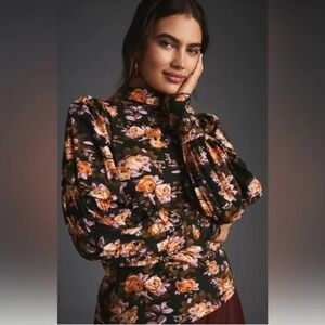Anthropologie Tiered-Sleeve Floral Turtleneck – XL pre-loved